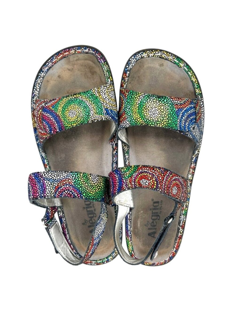 Alegria Verona Boho Multicolor Metallic Swirl Leather Sandals Size 41 US 10.5